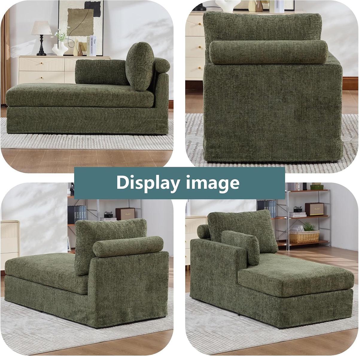 32" Wide Green Right Arm Chaise Lounge Chair