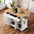 Merax 54" Large Kitchen Cart Island on Wheels with Drop Leaf,Adjustable Shelves,3 Drawers,Embossed Texture Design for Dining Room