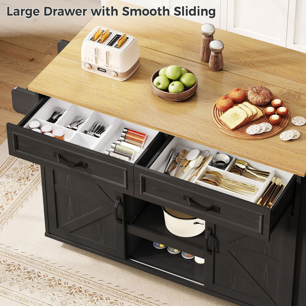 IRONCK Kitchen Island with Storage, Drop Leaf Countertop, White