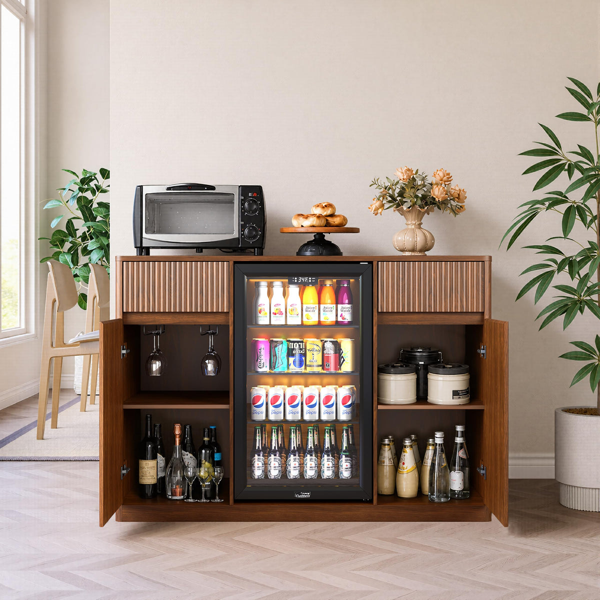 39.4" Coffee Bar Cupboard with Fridge Spaceï¼Natural Oak-ws