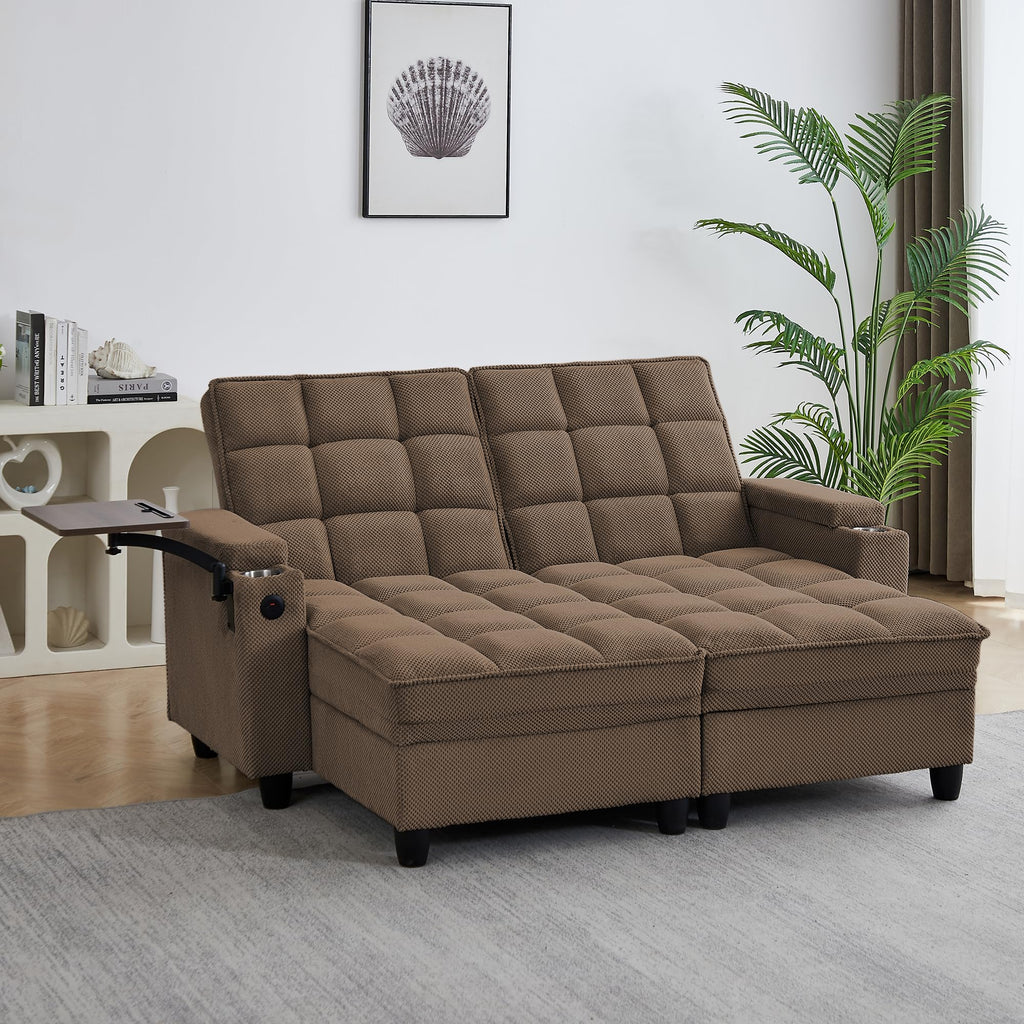 KEIKI 41.7" Convertible Sofa Bed Chair, Adjustable Backrest Recliner Chaise Lounge with USB Ports, Cup Holder, Storage Armrest and Swivel Table, Space Saving Sleeper Sofa for Studio, Dorm