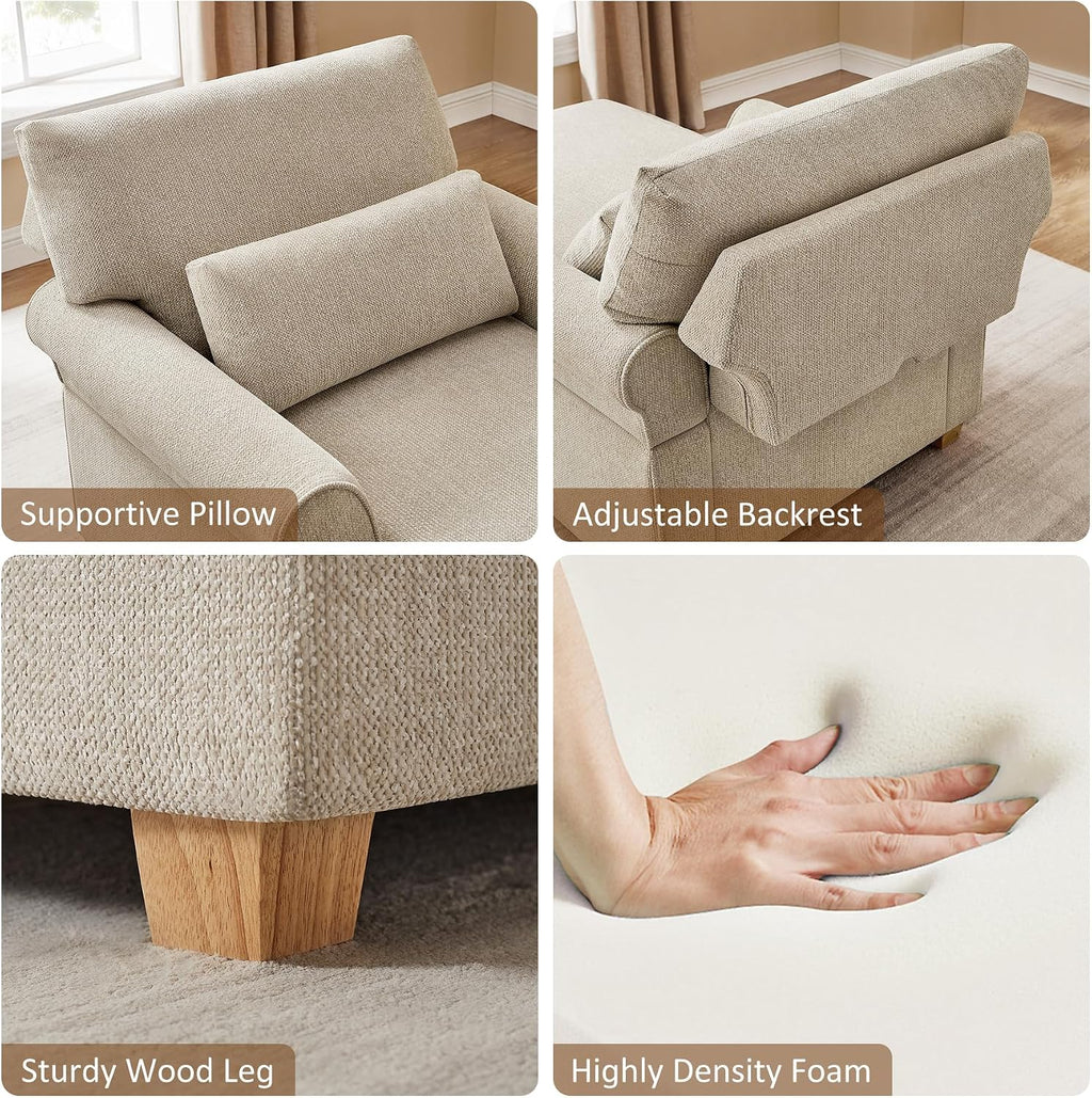 63.39" Oversized Chaise Lounge Chair with Storage, Chenille Beige