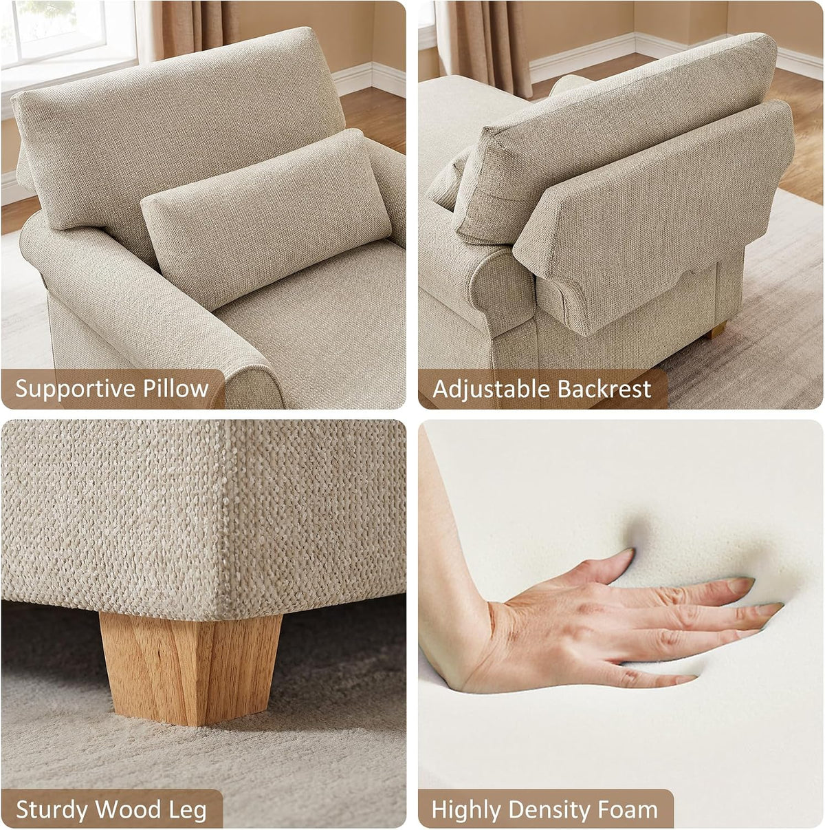 63.39" Oversized Chaise Lounge Chair with Storage, Chenille Beige