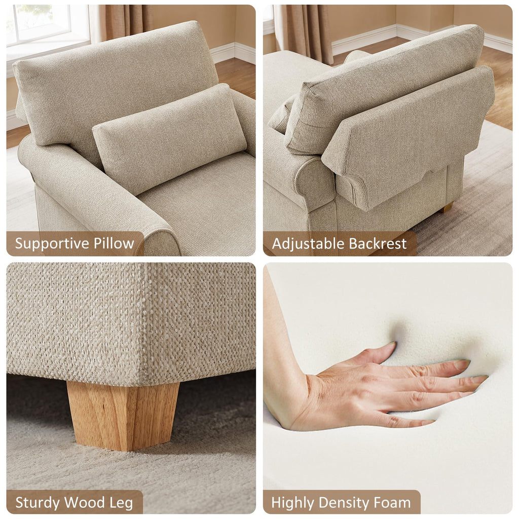 63.39" Oversized Chaise Lounge Chair with Storage, Chenille Beige