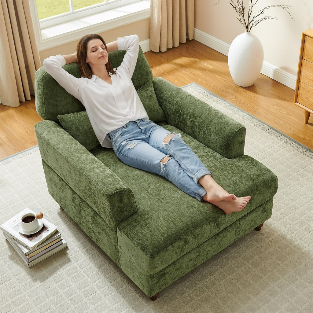 Oversized Chaise Lounge Chair with Adjustable Backrest, Polyester White