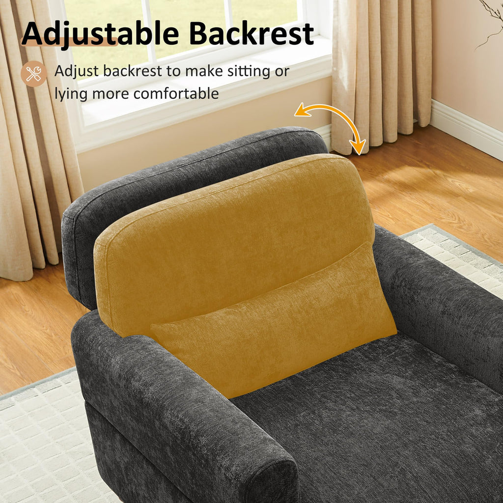 Oversized Chaise Lounge Chair with Adjustable Backrest, Polyester White