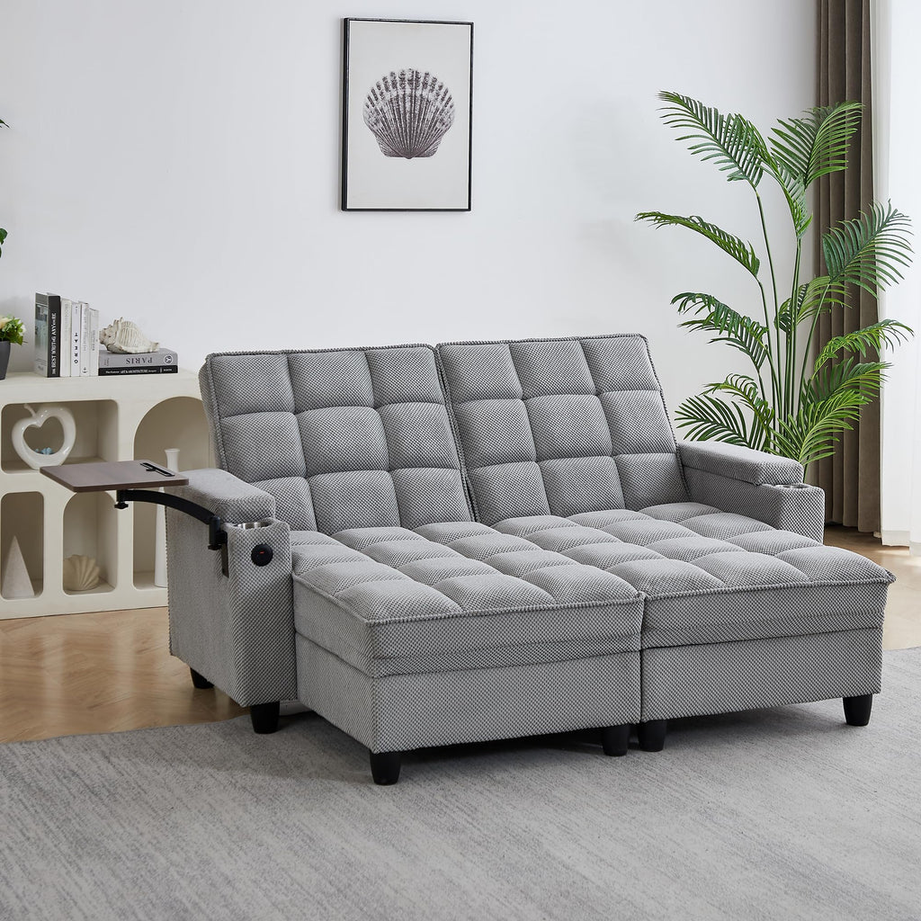 KEIKI 41.7" Convertible Sofa Bed Chair, Adjustable Backrest Recliner Chaise Lounge with USB Ports, Cup Holder, Storage Armrest and Swivel Table, Space Saving Sleeper Sofa for Studio, Dorm