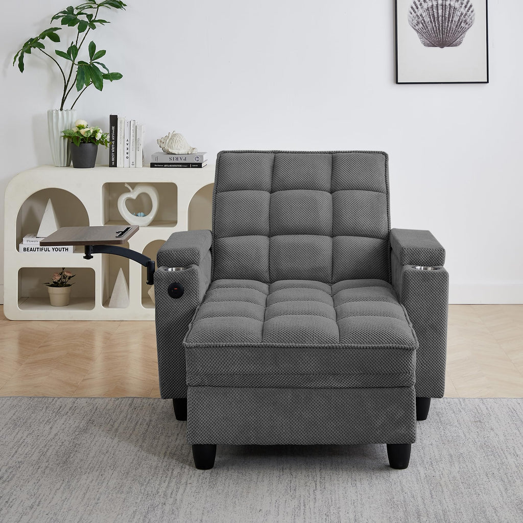 KEIKI 41.7" Convertible Sofa Bed Chair, Adjustable Backrest Recliner Chaise Lounge with USB Ports, Cup Holder, Storage Armrest and Swivel Table, Space Saving Sleeper Sofa for Studio, Dorm