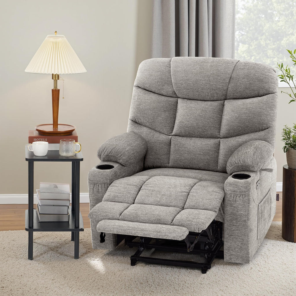 MCombo Power Lift Recliner for Elderly, Fabric 7287 (Light Grey, Medium)