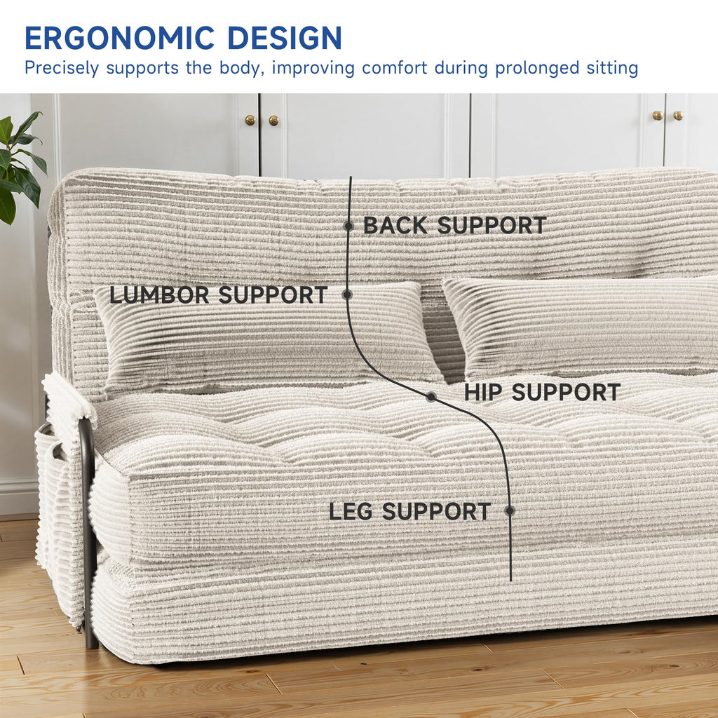 3-in-1 Folding Sofa Bed,Convertible Sleeper Chair with Armrests & Adjustable Backrest,Corduroy Futon Couch Floor Sofa Lounge with Pillow for Living Room Bedroom,Double,Dark Gray