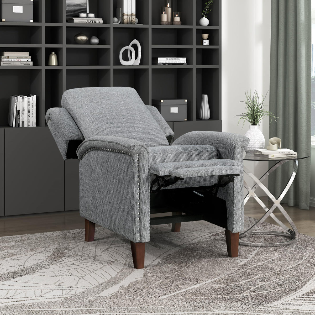 Lexicon Textured Fabric Push Back Manual Recliner Chair, 29.5" W, Beige