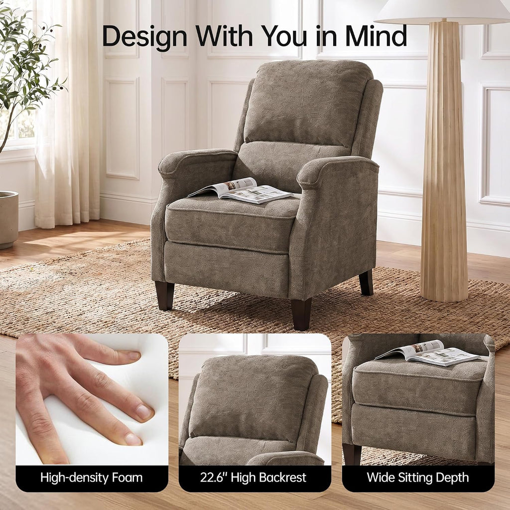 VKNOW Recliner Chair, Fabric Recliner with Adjustable Back, Brown