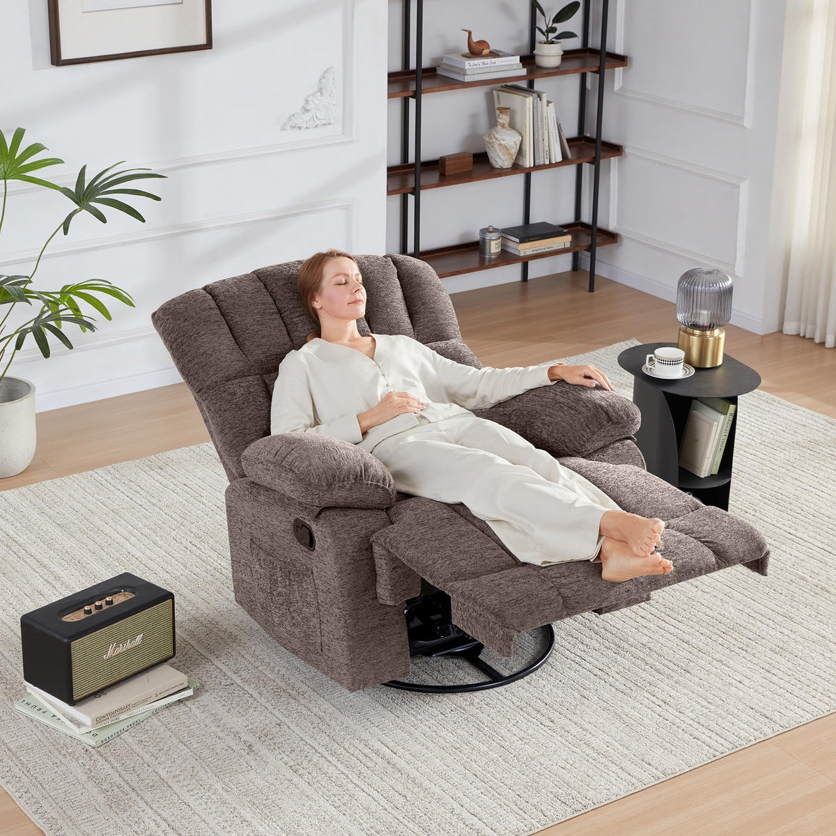 WILLOVE 41" Oversized Rocker Recliner Chair, Rocking Recliners Overstuffed Soft Big Man Manual Recliner, Extra Large Chenille Living Room Chair 350 LBS Capacity, Grey, L