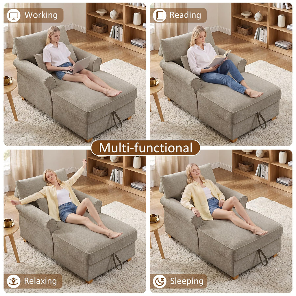 63.39" Oversized Chaise Lounge Chair with Storage, Chenille Beige