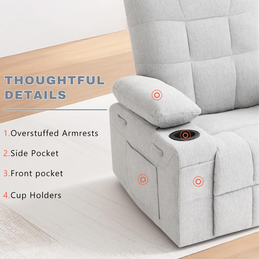 Swivel Rocker Recliner Chair,Recliner Single Sofa with Cup Holders, Manual Nursery Rocking Chair with Side Pockets, Modern Upholstered Recliner for Living Room,Apartment,Home Theater(Black)