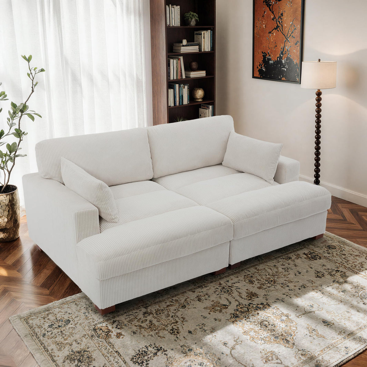 Oversized Corduroy Chaise Lounge Chair with Right Armrest & Cushion, Comfy Upholstered Sleeper Sofa Indoor Recliner Seat Solid Wood Couch w/Washable Cover for Bedroom, Living Room - Orange