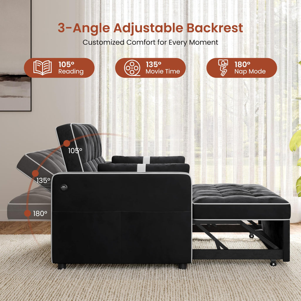 Yaheetech 3 in 1 Sofa Bed Convertible Sleeper Sofa with USB Ports, Beige
