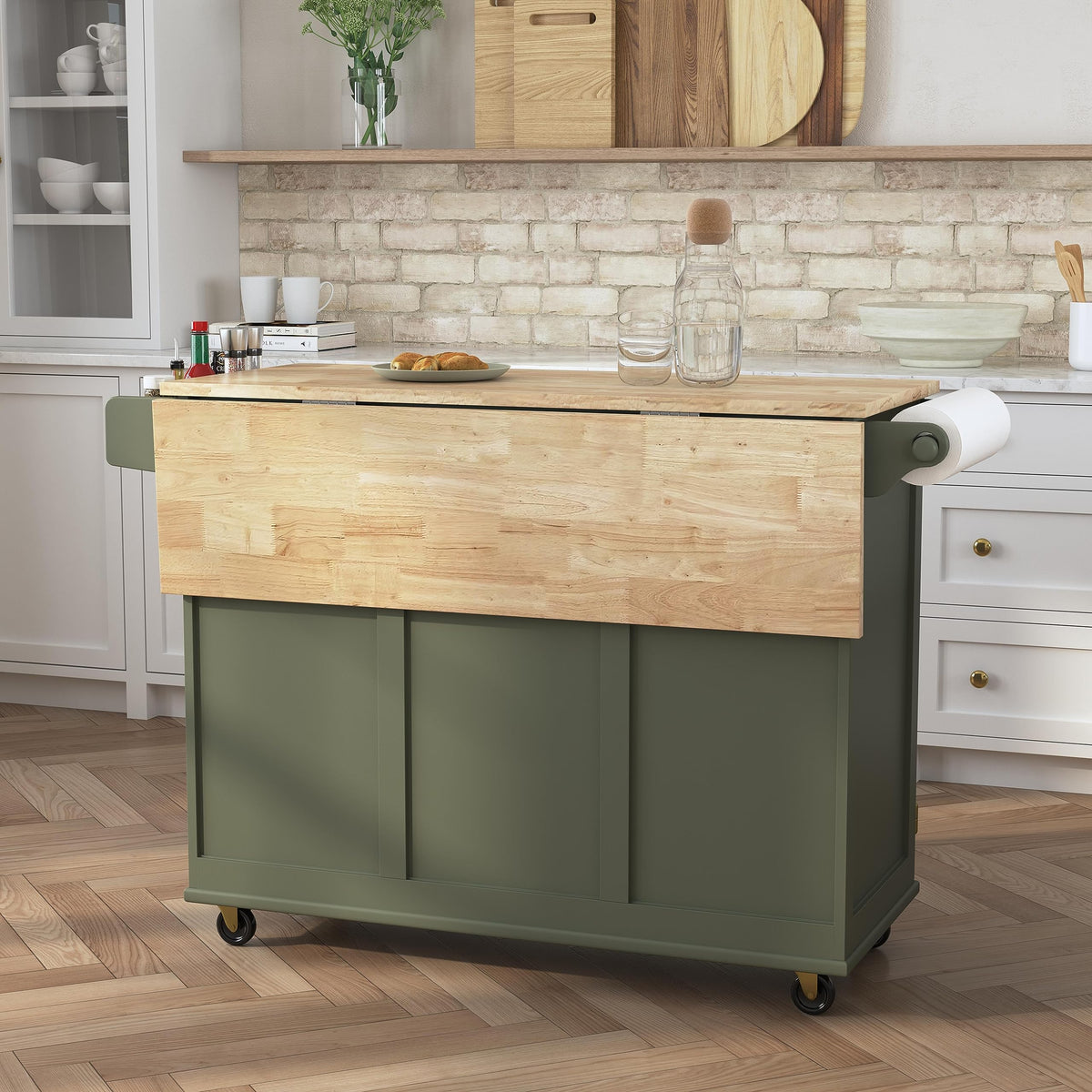 Homestyles Dolly Madison Black Mobile Kitchen Island Cart with Wood Drop Leaf Breakfast Bar