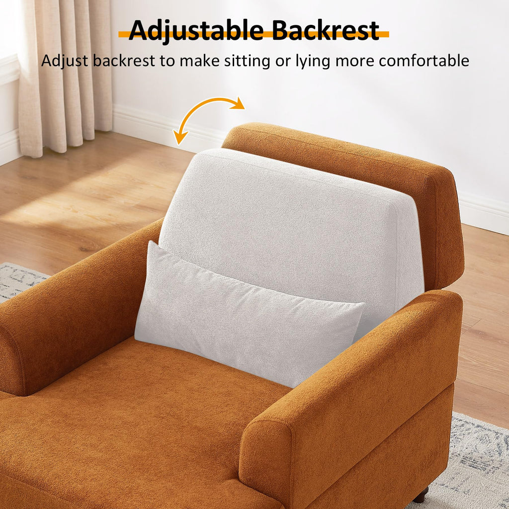 Oversized Chaise Lounge Chair with Adjustable Backrest, Polyester White