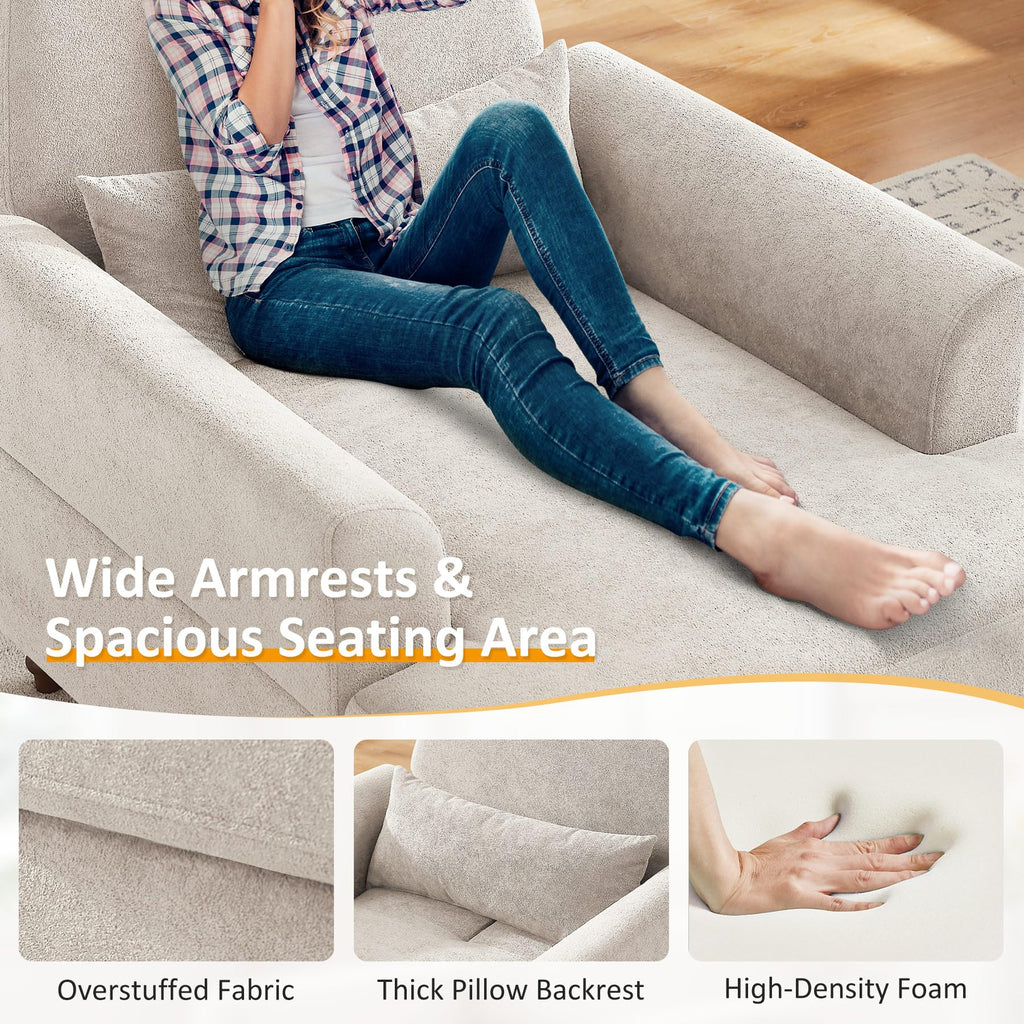 Oversized Chaise Lounge Chair with Adjustable Backrest, Polyester White