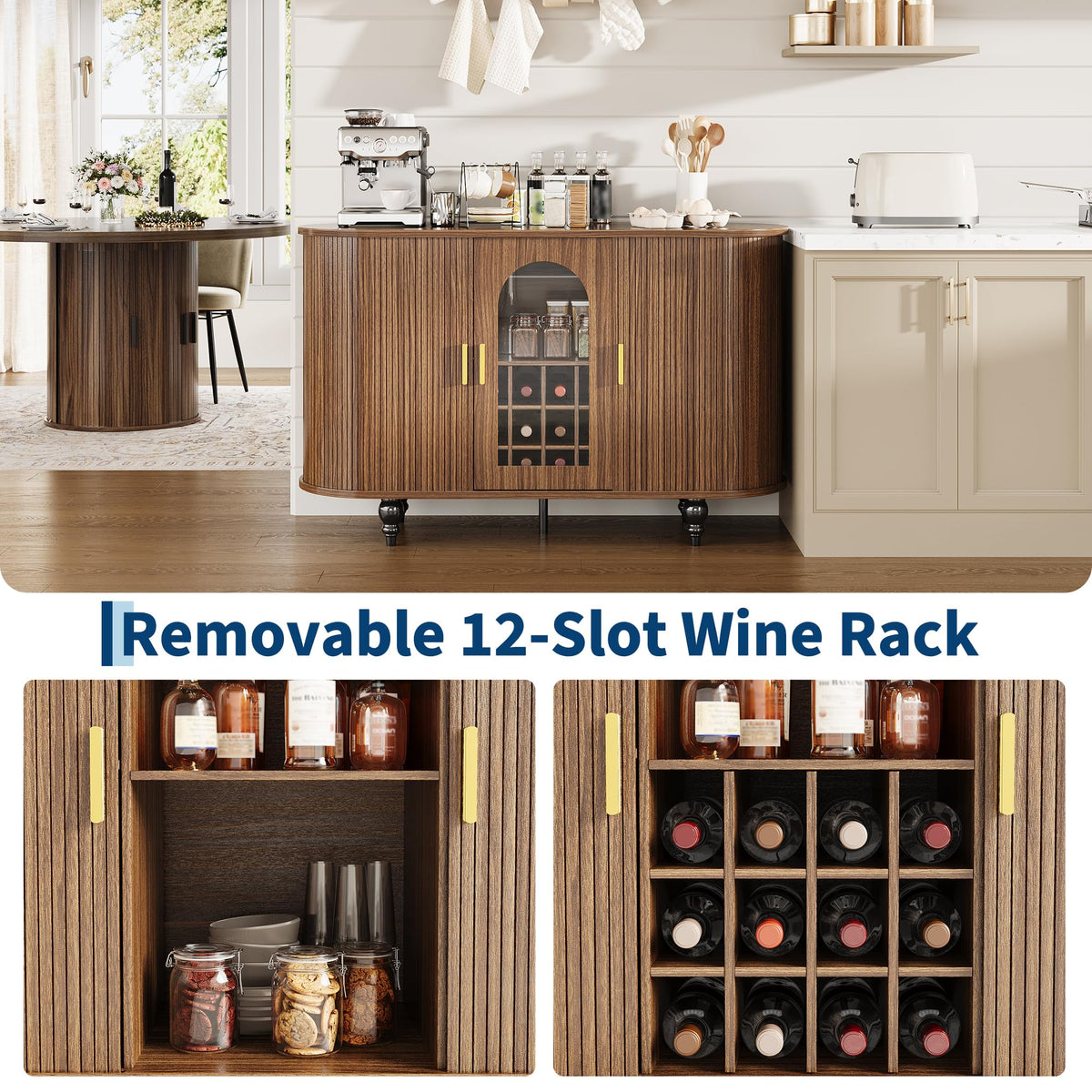 Garvee Bar Cabinet with Storage, Liquor Bar Cabinet with Sliding Door