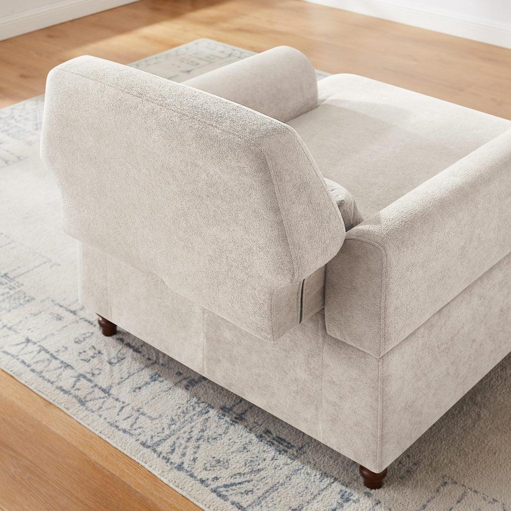 Oversized Chaise Lounge Chair with Adjustable Backrest, Polyester White