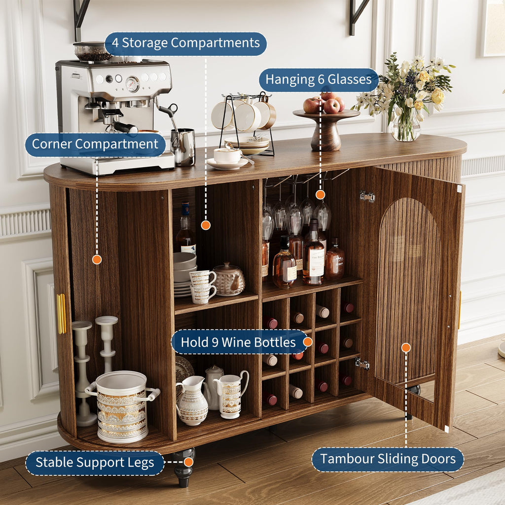Garvee Bar Cabinet with Storage, Liquor Bar Cabinet with Sliding Door