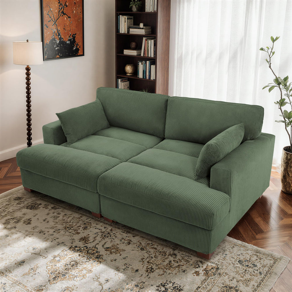 Oversized Corduroy Chaise Lounge Chair with Right Armrest & Cushion, Comfy Upholstered Sleeper Sofa Indoor Recliner Seat Solid Wood Couch w/Washable Cover for Bedroom, Living Room - Orange
