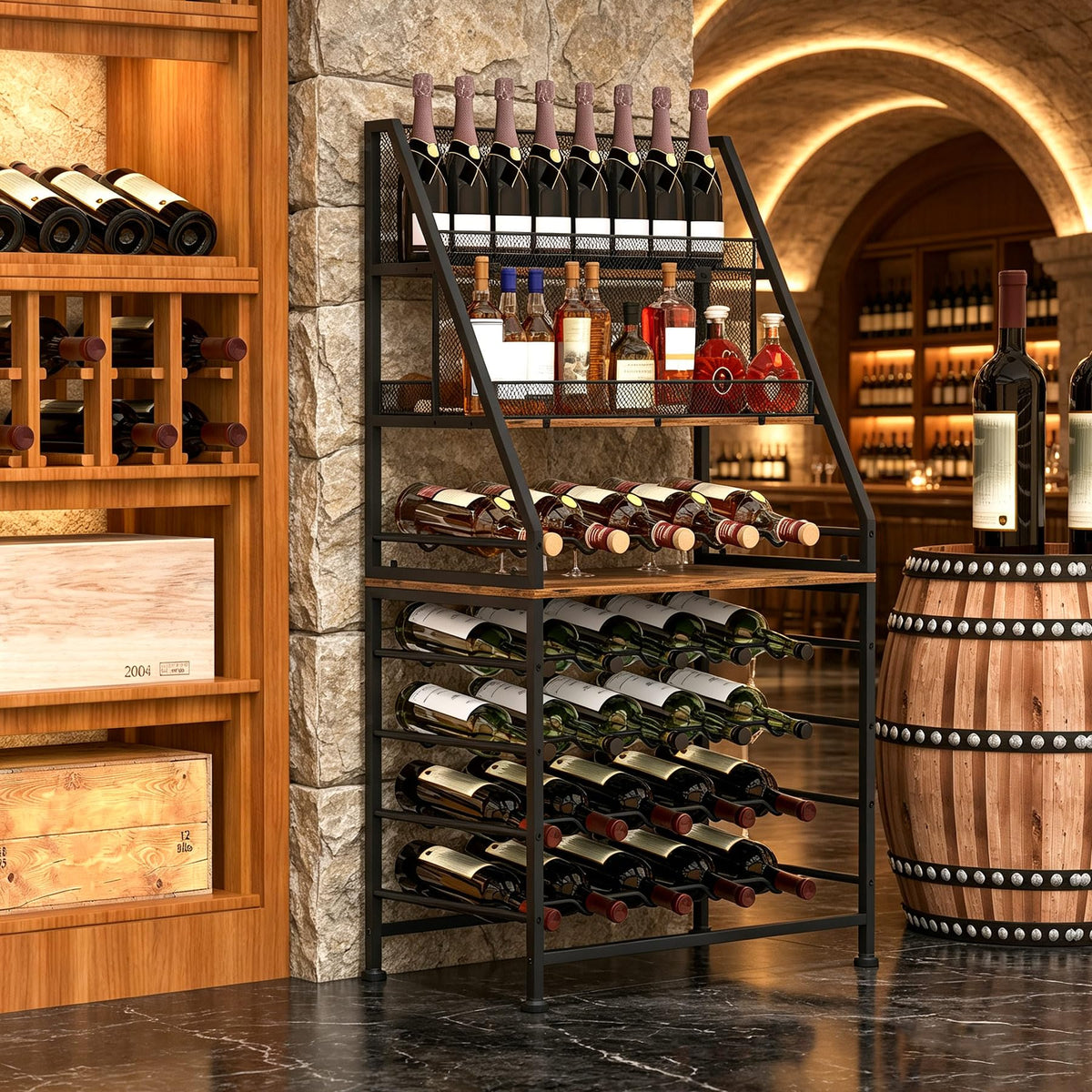 7-Tier Wine Rack Freestanding Floor Liquor Cabinet Bar for Home