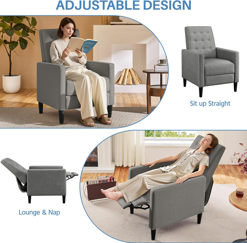 Yaheetech Fabric Recliner Chair Tufted Upholstered Single Sofa Gray