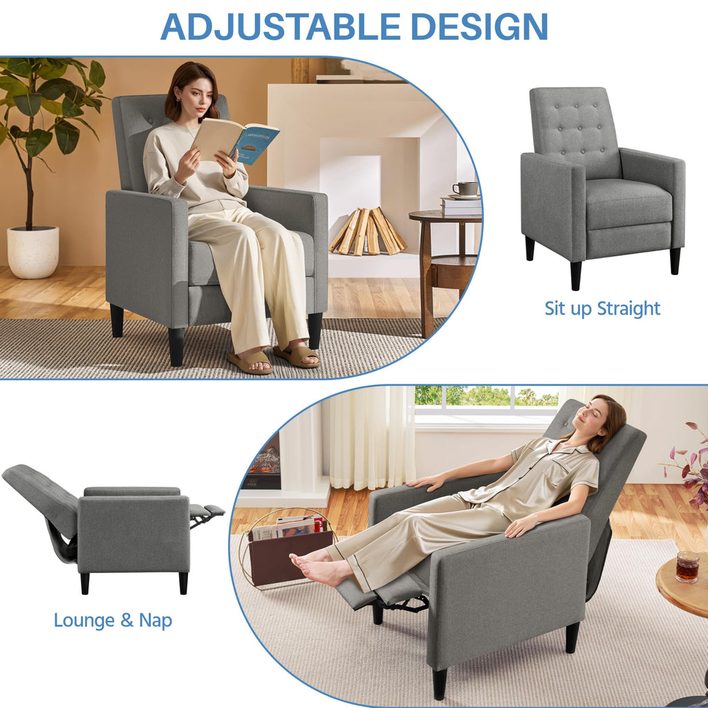 Yaheetech Fabric Recliner Chair Tufted Upholstered Single Sofa Gray