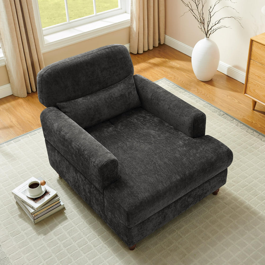 Oversized Chaise Lounge Chair with Adjustable Backrest, Polyester White