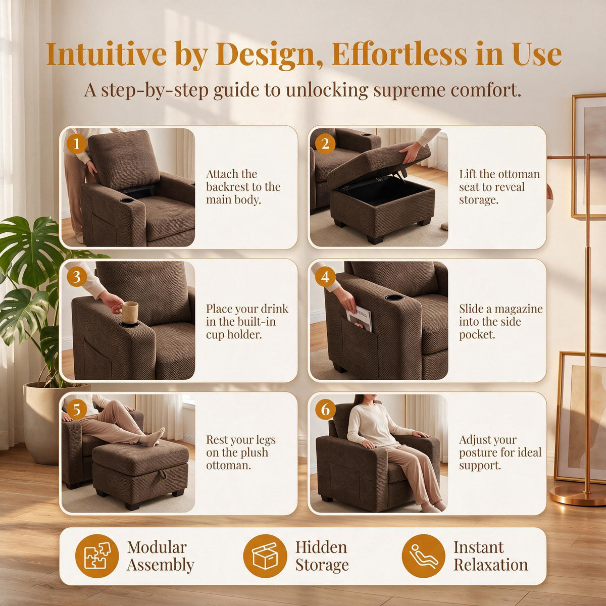 NicBex Sleeper Sofa Chair Bed with USB Port & Cup Holder &Side Table, Beige