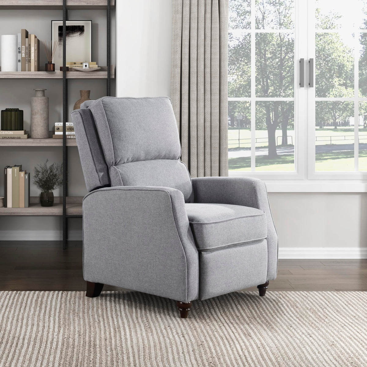 Lexicon Textured Fabric Push Back Manual Recliner Chair, 29.5" W, Beige