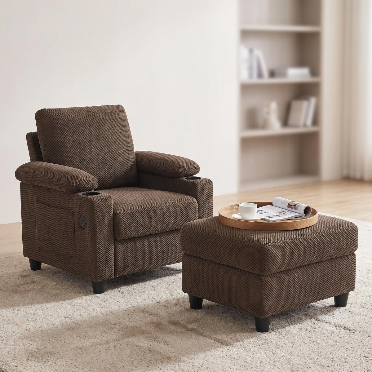 NicBex Sleeper Sofa Chair Bed with USB Port & Cup Holder &Side Table, Beige