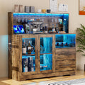 Home Bar Cabinet with Adjustable RGB LED Light, Wine & Coffee Storage with Rack & Drawers, Charging Station, Modern Liquor Cabinet for Living & Dining Room, All-in-One Wine Bar Cabinet (Rustic)