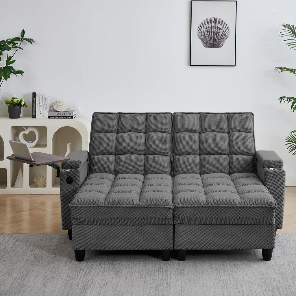 KEIKI 41.7" Convertible Sofa Bed Chair, Adjustable Backrest Recliner Chaise Lounge with USB Ports, Cup Holder, Storage Armrest and Swivel Table, Space Saving Sleeper Sofa for Studio, Dorm