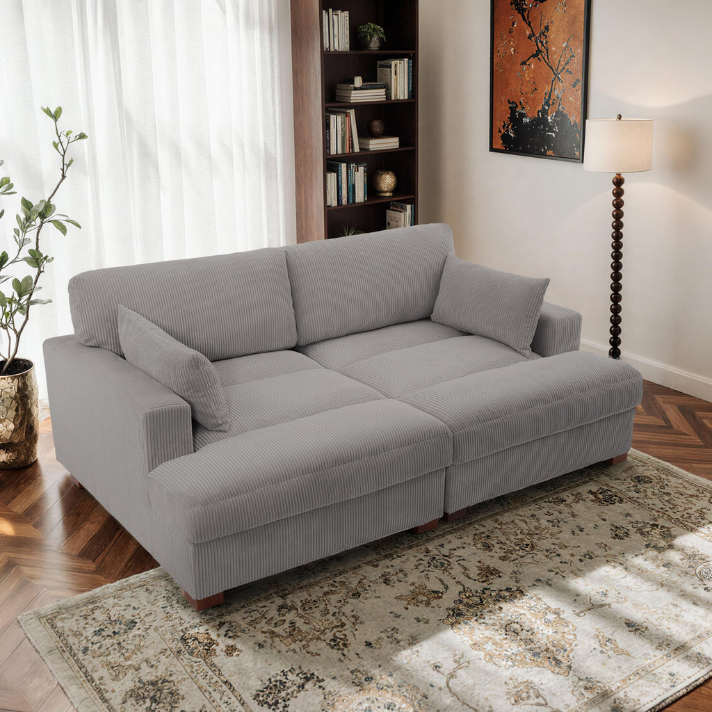 Oversized Corduroy Chaise Lounge Chair with Right Armrest & Cushion, Comfy Upholstered Sleeper Sofa Indoor Recliner Seat Solid Wood Couch w/Washable Cover for Bedroom, Living Room - Orange