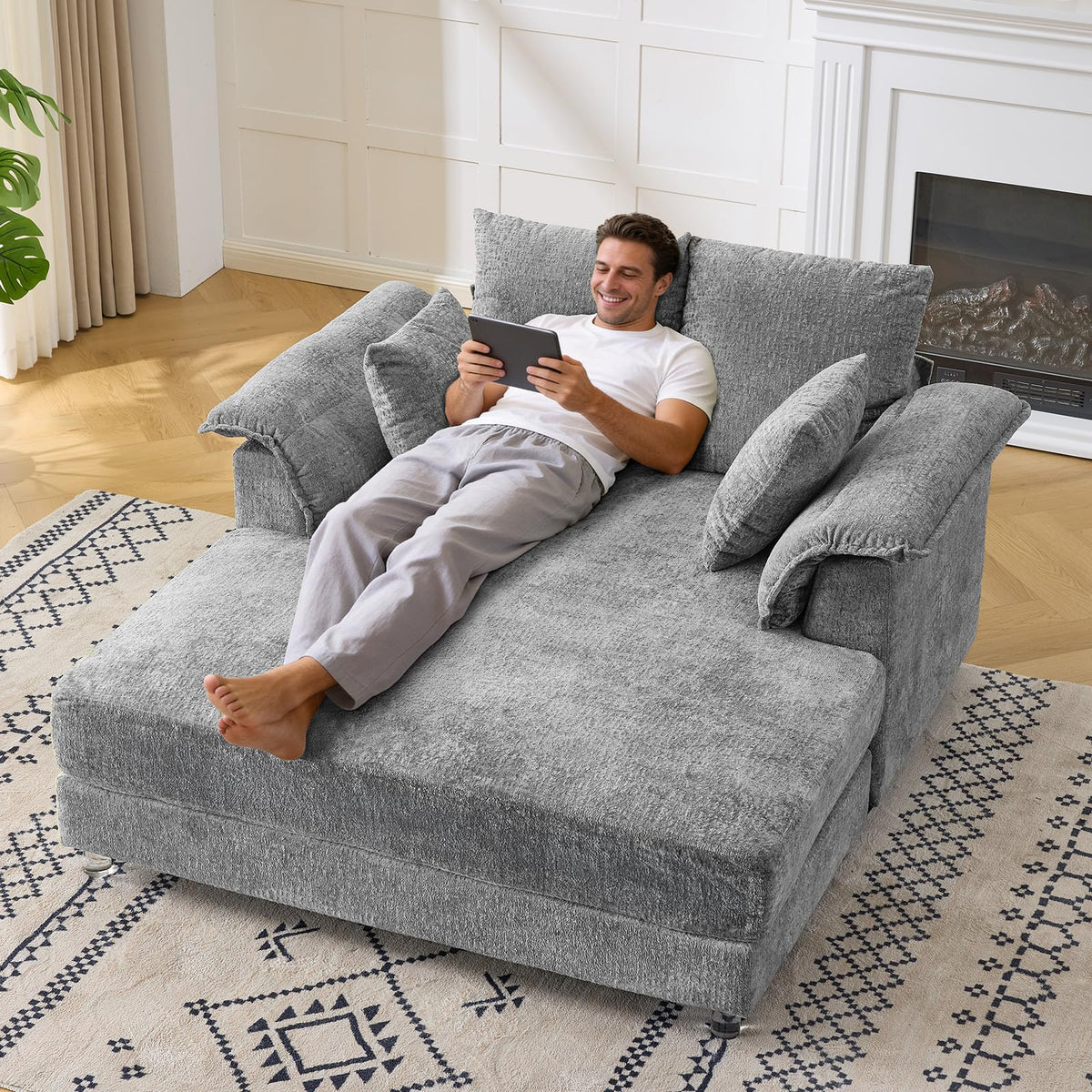 VINGLI 56" Wide Oversized Chaise Lounge Chair with Plush Padded Armrests
