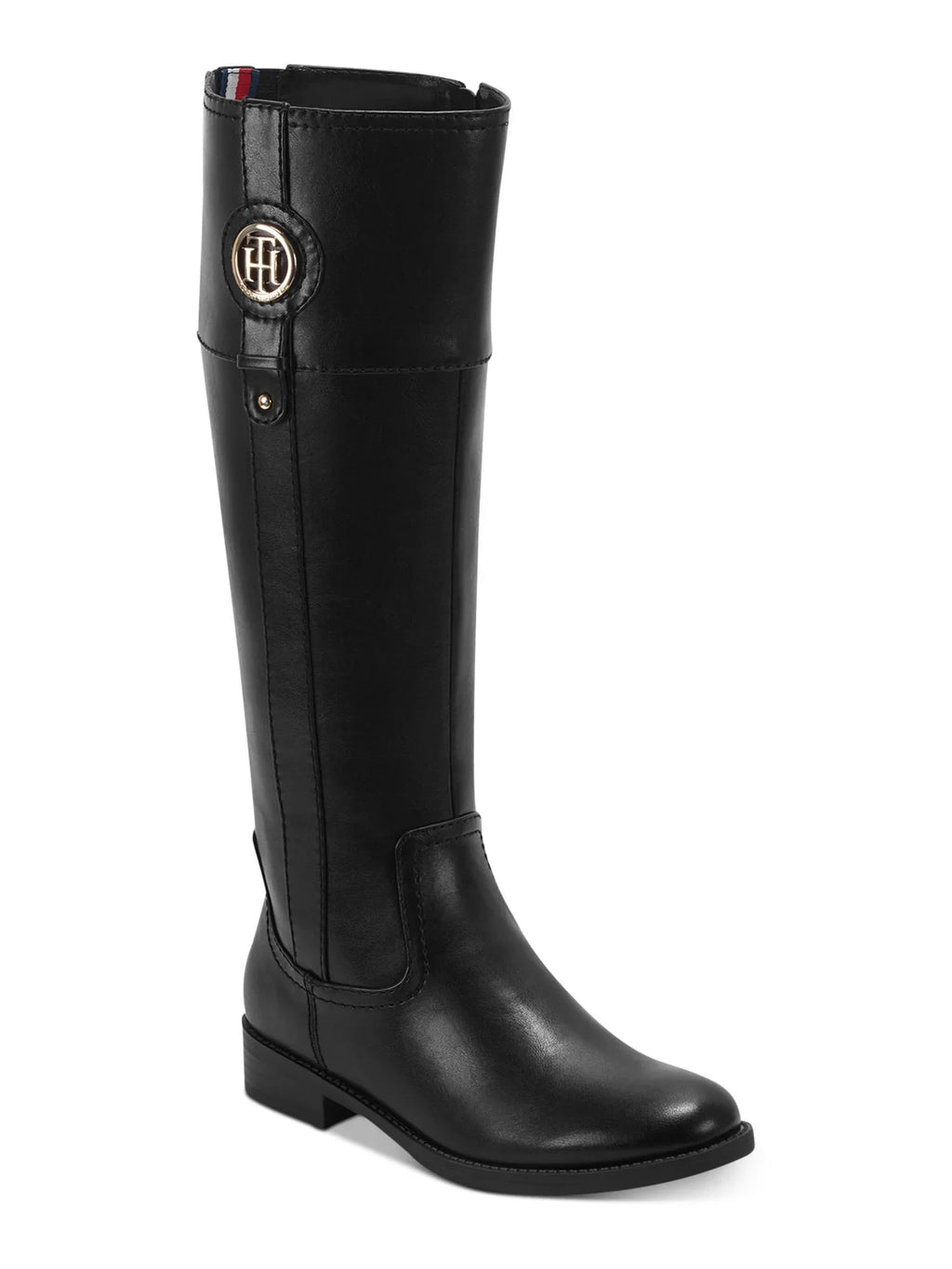 TOMMY Imina Boot Zip-Up Black Padded Flex Womens Logo 7 Block Heel Riding Gore HILFIGER WC M