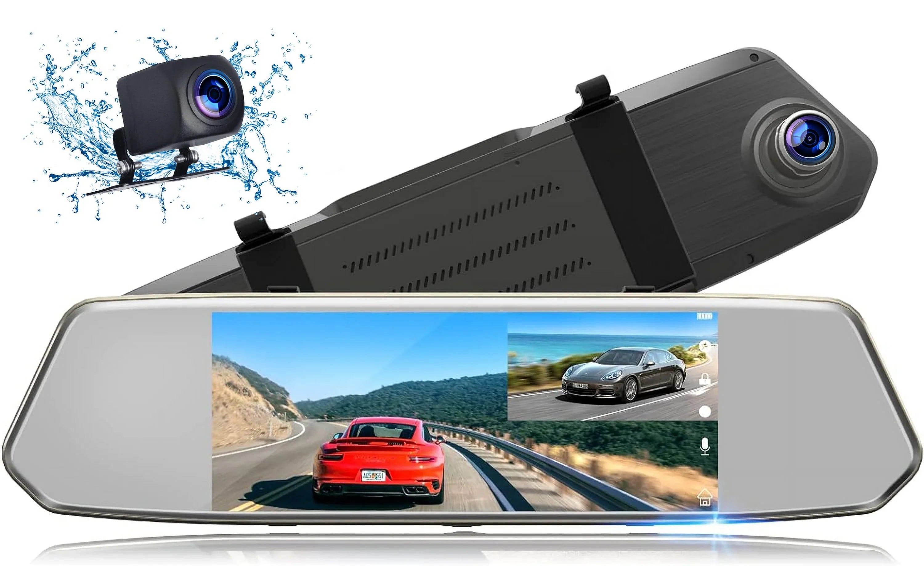 with Assistance Backup Camera Camera Motion Mirror FHD Cam Waterproof Mirror 7" 1080P Camera Detection TOGUARD Touchscreen Dual View Parking Car and Rear Front Dash Rear