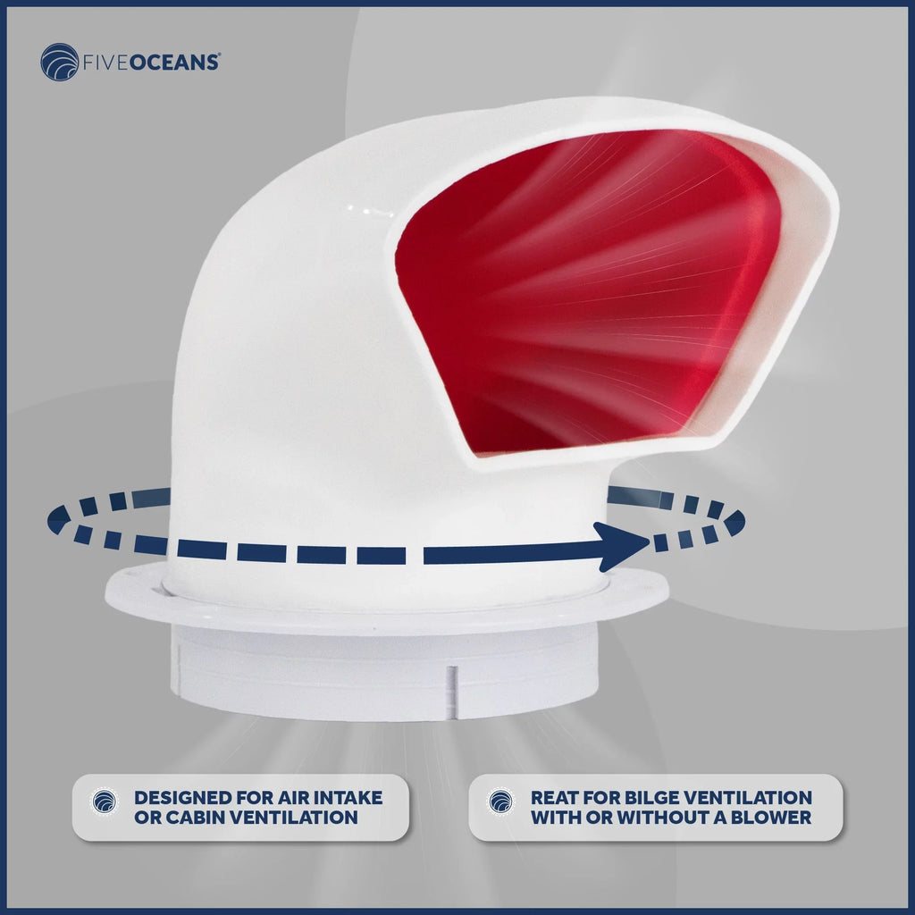 for Snap-On Interior, UV-Resistant 3-Inch or Deck Low Plate Profile Red Five Air Cowl FO88 Cover, Oceans Vent with PVC, Cabin Intake Flexible and Ventilation- and