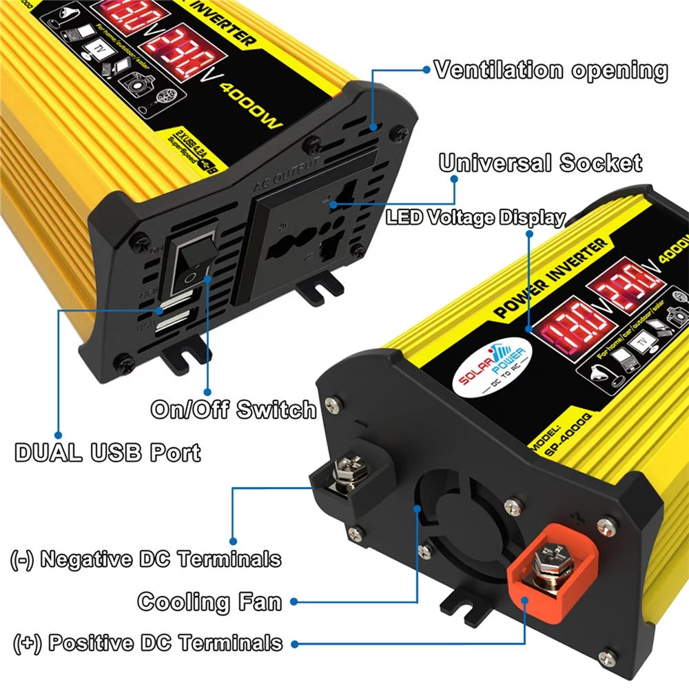 4000W Inverters Transformer Car Dual Modified Inverter Gecheer Display DC12Volt Portable USB SineWave AC110220Volt To Inverters Auto Inverter Power