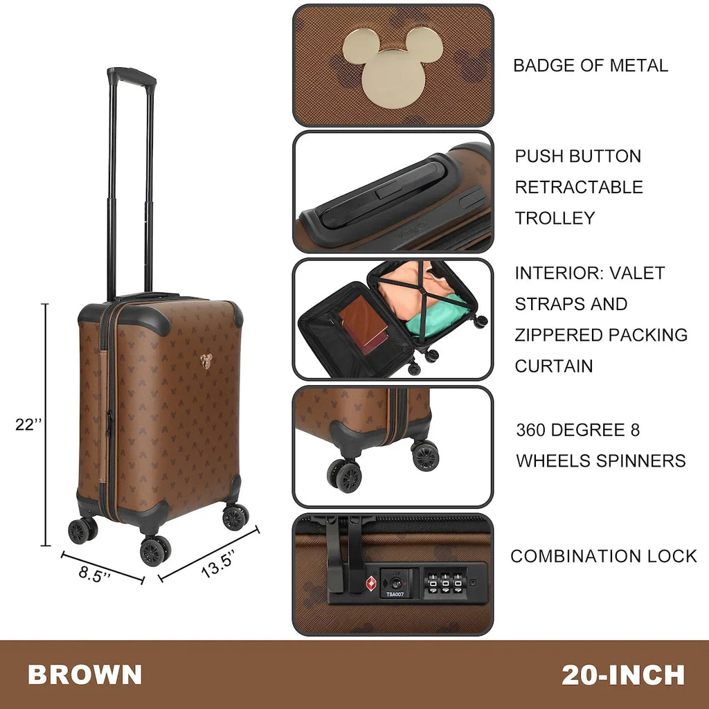 Ears 22” Disney Mouse Mickey Luggage Brown Rolling