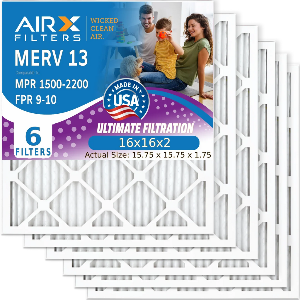 6 Pleated CLEAN by HVAC Furnace MERV - to & 13 Filter 9 AIRX Pack Comparable 16x16x2 MPR USA Conditioner 1500 FPR 16x16x2 Filter Filters WICKED Premium Electrostatic Made Air AC Air FILTERS 2200 AIR.