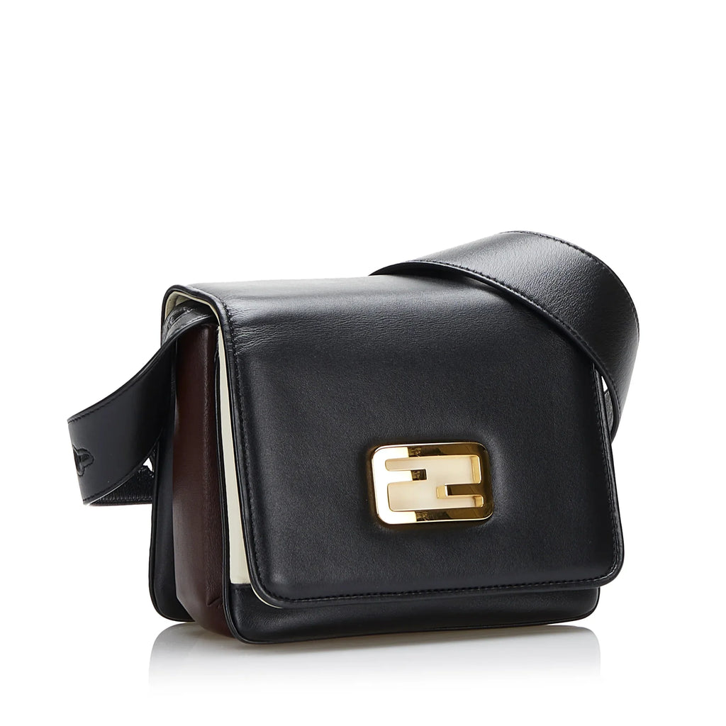 Pre-Owned Unisex Crossbody Calf ID Leather Black Authenticated (Good) Bag Small Fendi