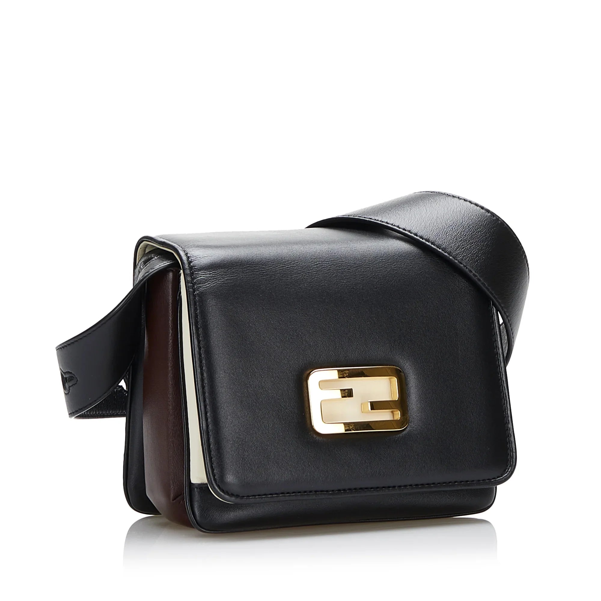 Pre-Owned Unisex Crossbody Calf ID Leather Black Authenticated (Good) Bag Small Fendi