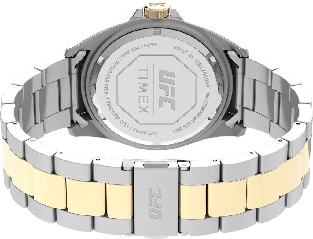 42mm Dial Men's Blue Timex Case Silver-Tone Strap Debut UFC - Watch Two-Tone