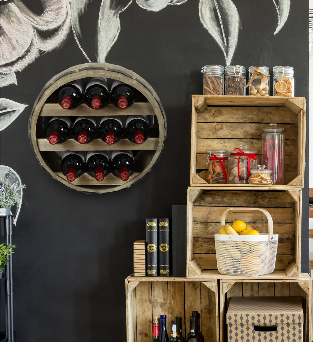 Wine Wall Mounted Global Natural Wood Rack Barrell Cota