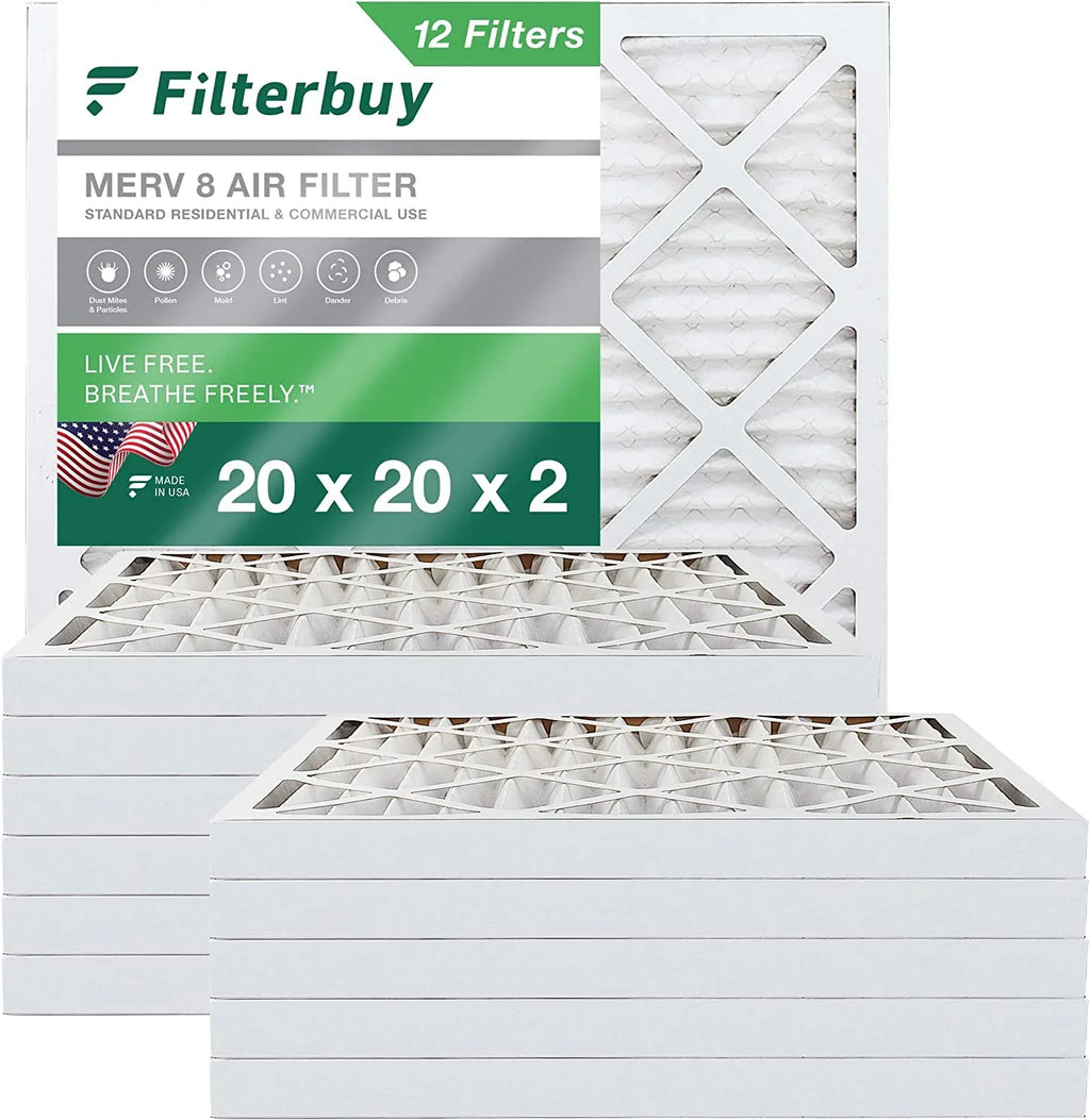 8 Furnace MERV Air Filters (12-Pack) Pleated HVAC 20x20x2 Filterbuy AC